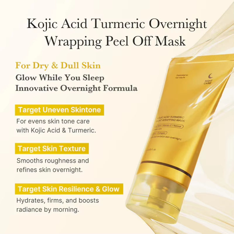75Ml Kojic Acid Turmeric Night Wrapping Facial Mask Moisturizing Brightening Peel-Off Mask Improve Dullness Oil Control Care