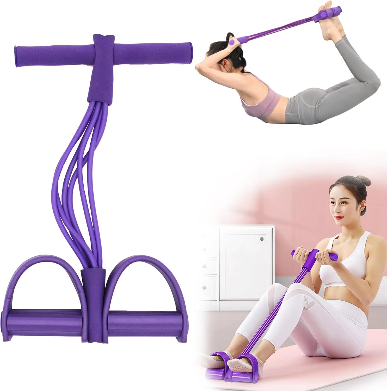 Elevate Your Workout with Our 6-Tube Elastic Yoga Pedal Resistance Bands for Ultimate Abdominal, Waist, Arm, and Leg Stretching!